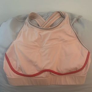 Blush Pink and Red Fabletics Sports Bra with Reflective Accent